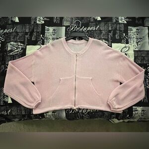 Pink Knitted Zip Up Sweater